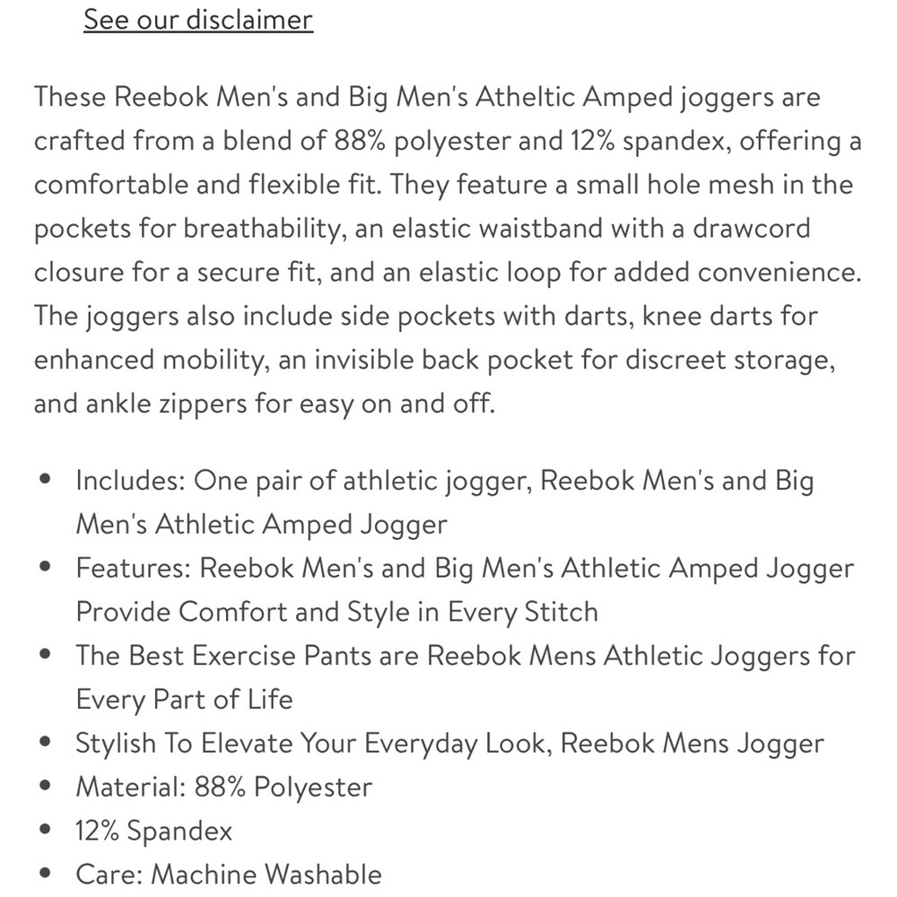 Reebok Men's Dark Gray Joggers - Picture 9 of 9
